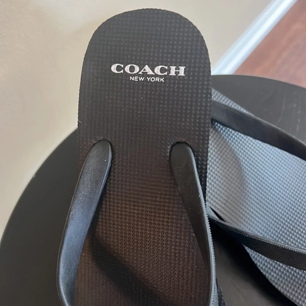 Coach Black Flip Flops with Silver Bow Accent - Picture 2 of 10